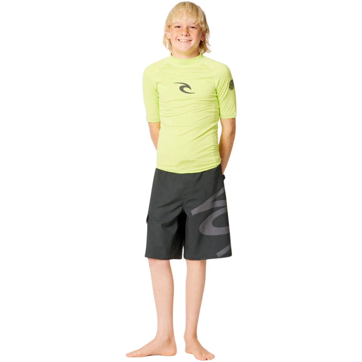 2026 Rip Curl Junior Waves UPF Short Sleeve Rash Vest 136BRV - Lime